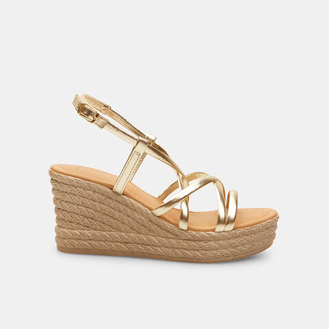 Sandalias de mujer de piel con cuña , Dorado Sandalias de mujer de piel con cuña , Dorado